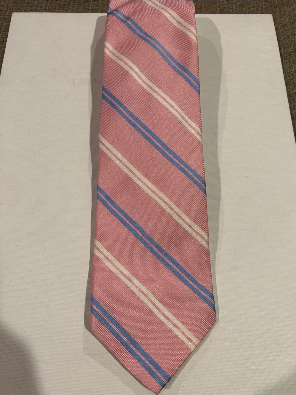 Brooks Brothers XL Pink Tie with Blue and White Stripes